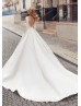 Long Sleeve Boat Neck Ivory Satin Wedding Dress